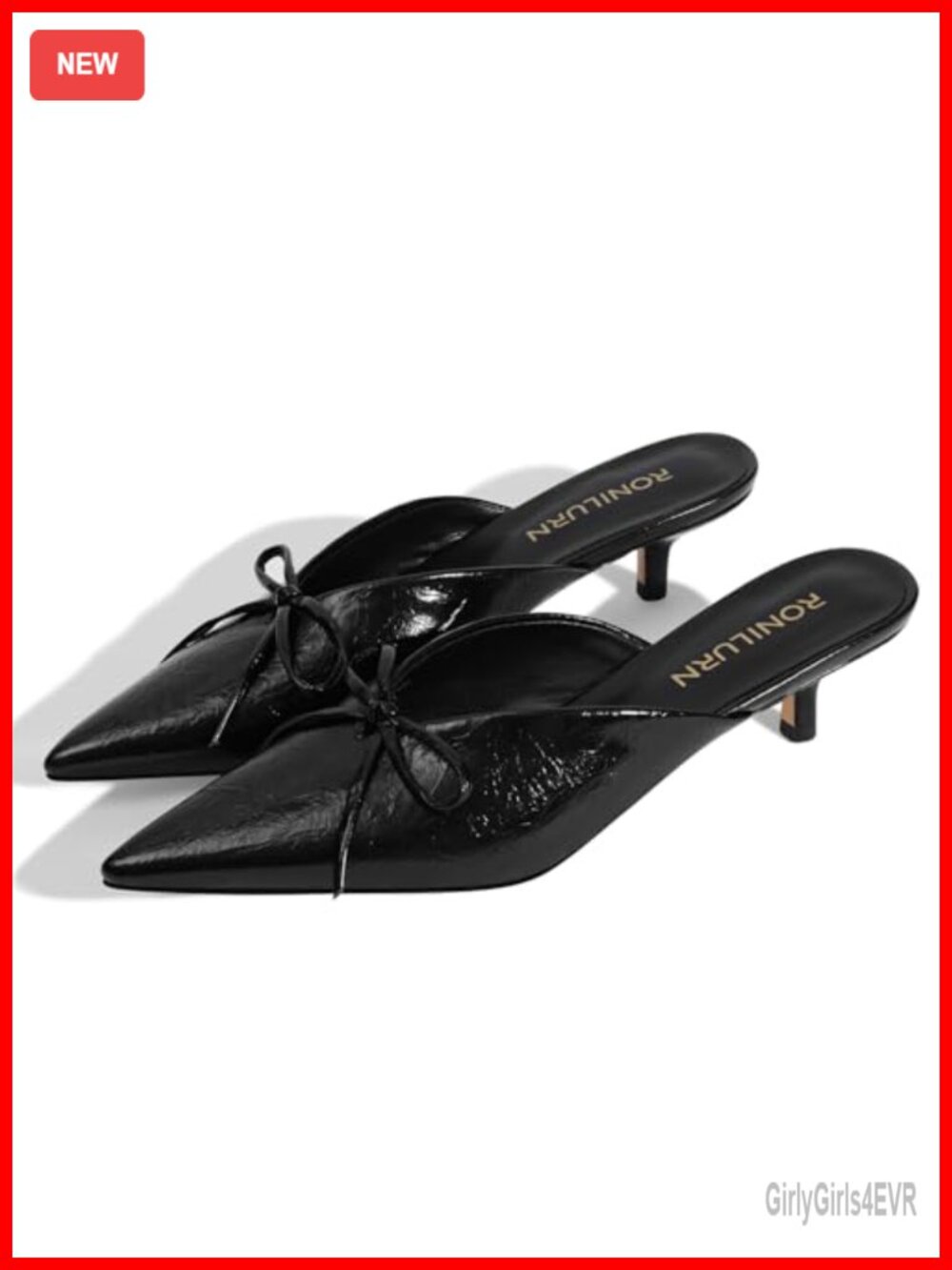 Women's Faux Leather Kitten Heel Mules Pointed Toe Bow Slip On